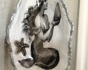 Vintage Mermaid Oyster Shell Ornament