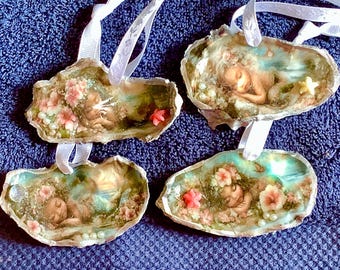 Sleeping Mermaids Oyster Shell Ornament