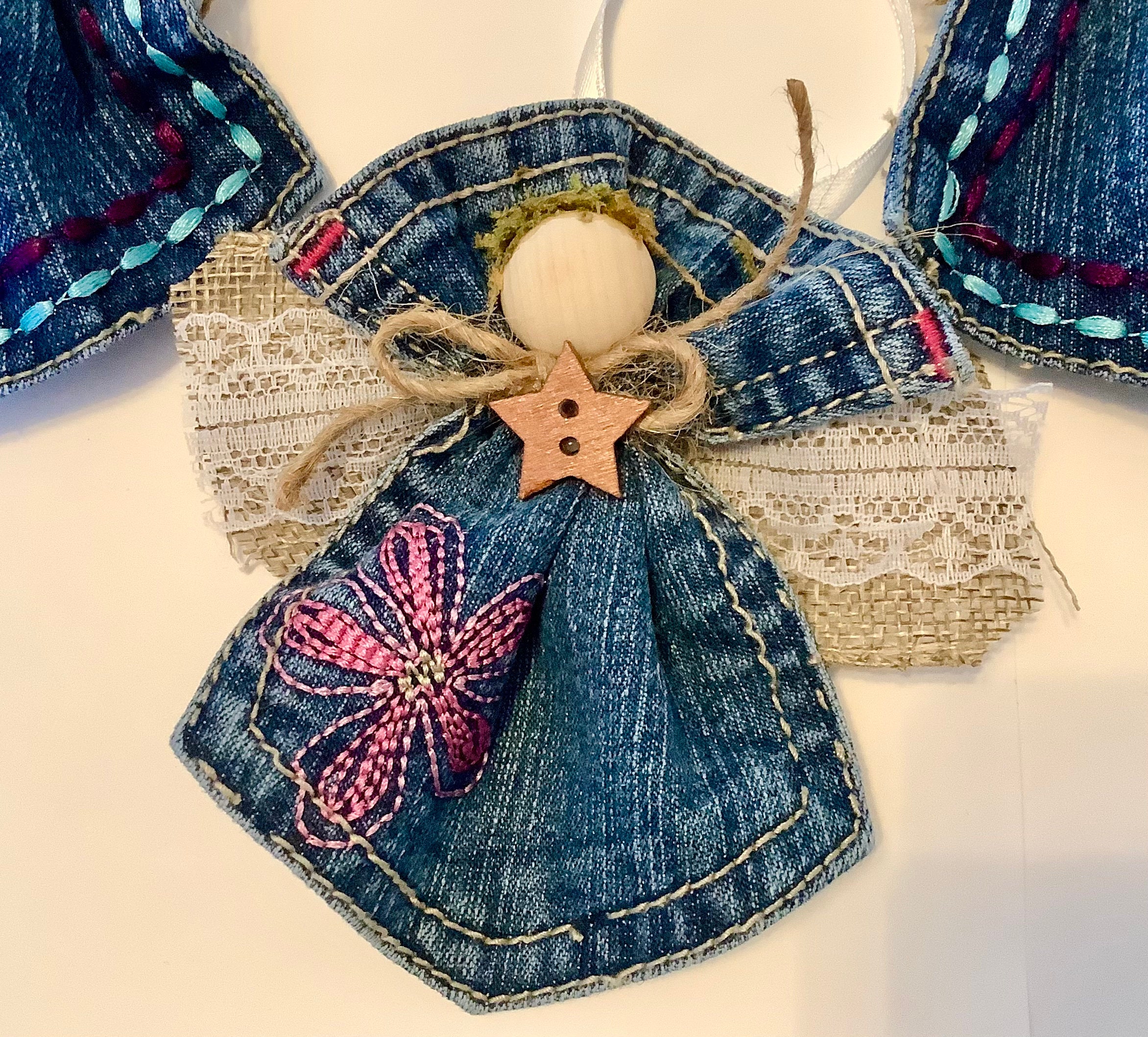Designer Blue Jean Pocket Angel Ornament Etsy