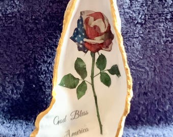Patriotic Rose Oyster Shell Ornament