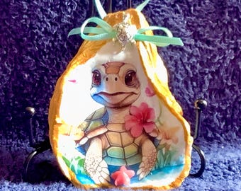 Sea Turtle Oyster Shell Ornament