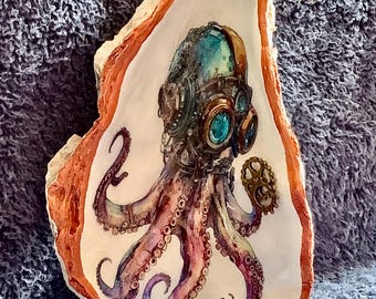 Steampunk Octopus Oyster Shell Ornament