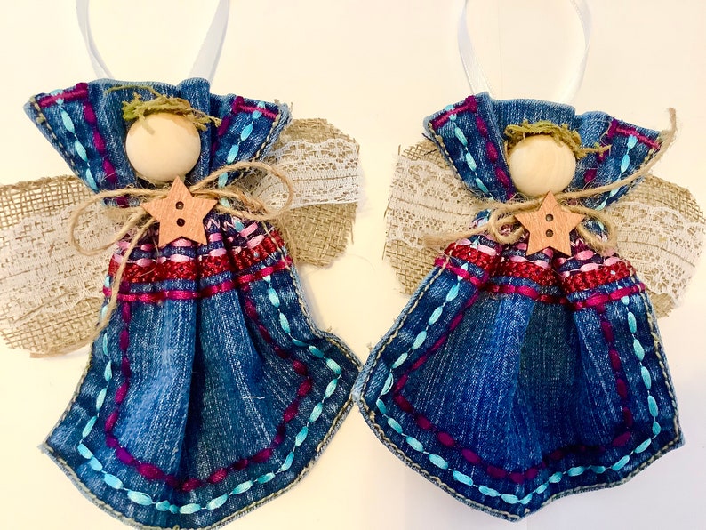 Designer Blue Jean Pocket Angel Ornament Etsy