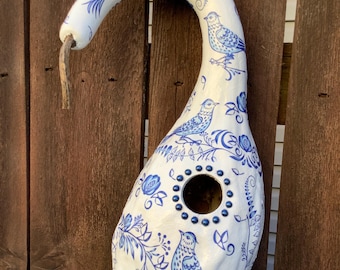 Blue and White Birds Gourd Birdhouse