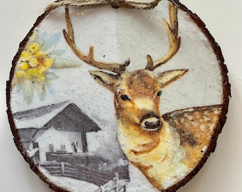 Deer Wood Slice Ornament