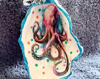 Rainbow Octopus Oyster Shell Ornament