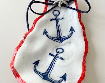 Blue Anchors Oyster Shell Ornament