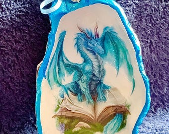 Book Dragon Oyster Shell Ornament