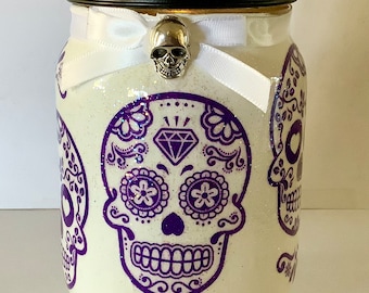 Portavelas de té con calavera morada