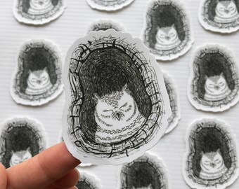 Inky Owl Sticker - cute inktober 2020 vinyl sticker