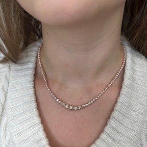 5.53 Carat Graduated Diamond Tennis Necklace in 14K Rose Gold