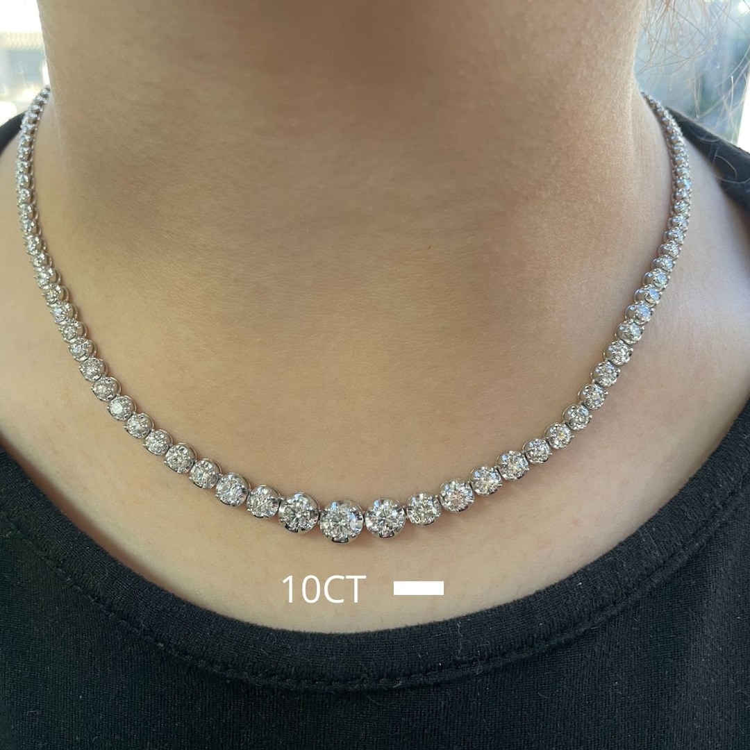 Interesting Graduated Diamond Tennis Necklace Pictures