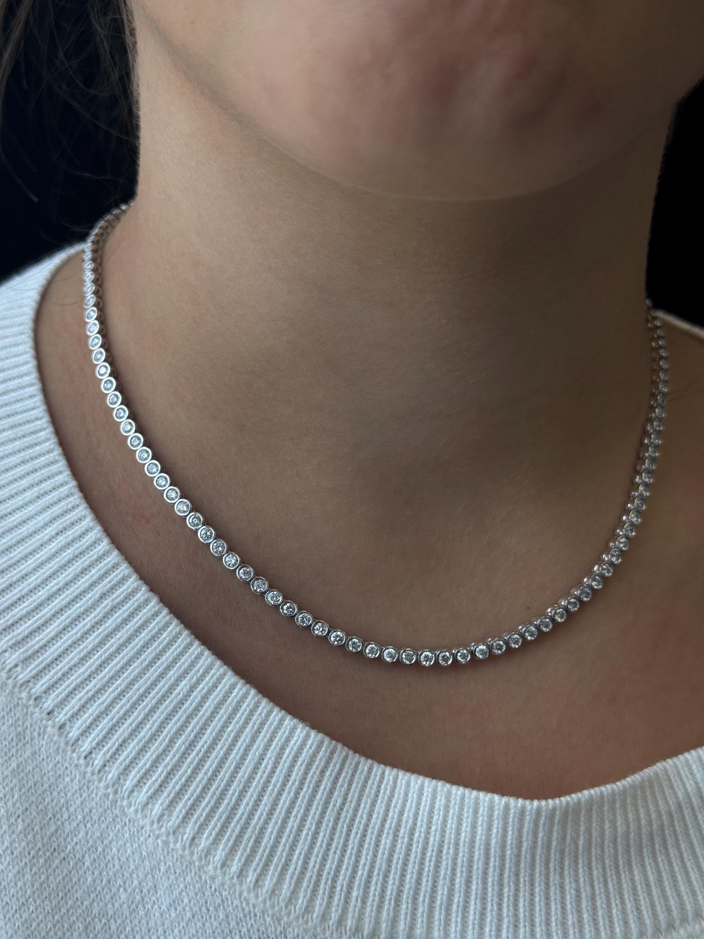 6CT T.W Bezel Set Diamond Tennis Necklace in Platinum 16