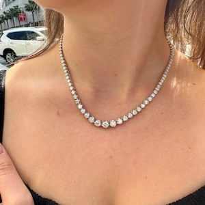 10.20CT Graduated Diamond Tennis Necklace in 14k White gold ( 16 inches)