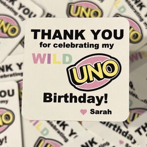 UNO Card Game Theme Thank You Personalized Stickers -Pastel