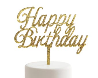 Glitter Acrylic Happy Birthday Cake Topper, Gold Silver Reusable Decor