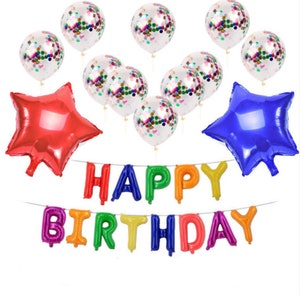 Happy Birthday Rainbow Confetti Balloon Set, Confetti Balloons, Star Balloons, Balloon Birthday Banner, Birthday Balloons