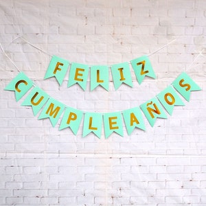 Green & Gold Feliz Cumpleanos Birthday Banners, Bunting Birthday Banners, Spanish Birthday Banners, Birthday Garland, Feliz Cumpleanos Decor