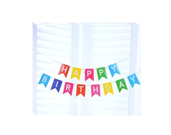 Rainbow Happy Birthday Banner, Birthday Backdrop, Party Bunting Sign