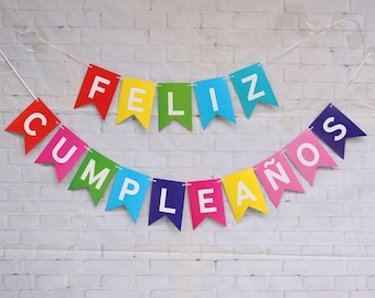 Feliz Cumpleaños Rainbow Banner, Spanish Birthday, Banderin, Bunting Birthday