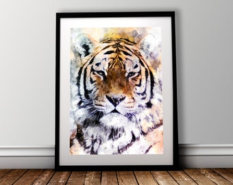 Tiger Watercolour Art | Print | Poster | Wall Art | Digital Art | Animal Art | Wildlife | Wall Decor | Gift | UK