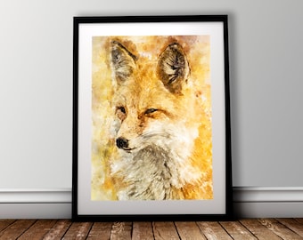 Fox Watercolour Art | Print | Poster | Wall Art | Digital Art | Animal Art | Wildlife | Wall Decor | Gift | UK
