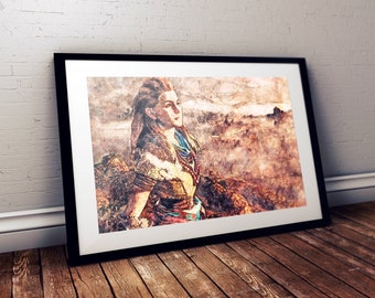 Horizon Zero Dawn Aloy Watercolour Art | Print | Poster | Wall Art | Digital Art | Gaming | UK