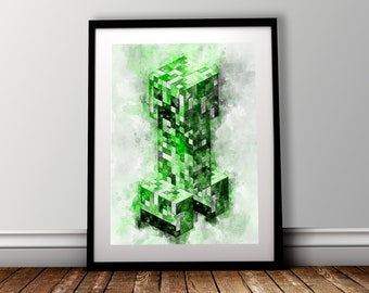 Minecraft Online Creeper Gaming Print | Art Print | Poster | Wall Art | Digital Art | UK