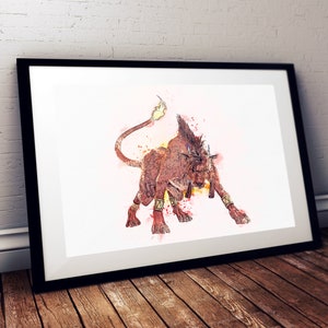 Final Fantasy VII: Red XIII / Nanaki Watercolour Art | Print | Poster | Wall Art | Digital Art | Gaming | UK