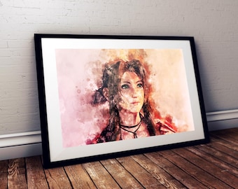 Final Fantasy VII Remake: Aerith Watercolour Art | Print | Poster | Wall Art | Digital Art | Gaming | UK
