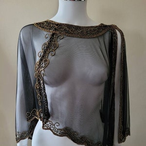 Black Beaded Poncho special occasion shrug /Gold  evening/Shawl for parties Sequin Ponchos / cover up shoulders party,Stunning Scarf/Stole