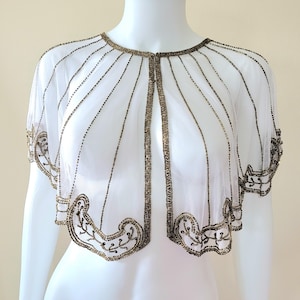 Wedding White Cape or special occasion CAPELET / Vintage Poncho with silver beads / Bridal Ponchos for special dresses /wedding day outfit