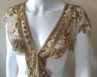 Beaded Sequin Capelet: Vintage Wedding Shawl. Gold CRaft your poncho