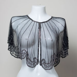 Beaded special occasion Poncho / Black Gold shiny Evening ponchos / Elegant  Ponchos dress cover up