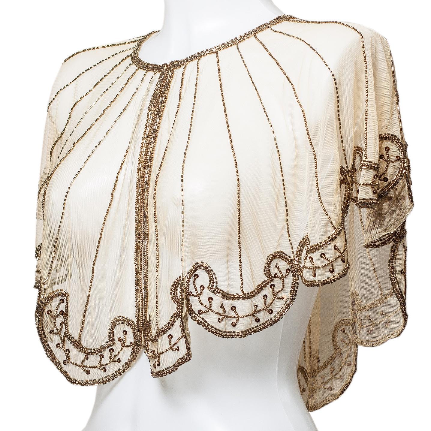 Wedding Ivory Cape or special occasion CAPELET / Vintage Poncho with Gold beads / Bridal Ponchos for special dresses /wedding day outfit/top