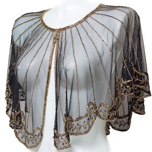 Beaded special occasion shrug / Black Gold shiny evening capelet / Sequin Ponchos dress Epauletes/Handgemachtes Vintage-Schultertuch/bolero