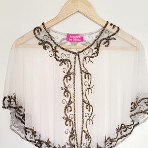 Cream poncho / Beaded Capelet parties / Sequinned Ponchos dress cover up Bridal fashion outfits /outfits ideas for special occasions