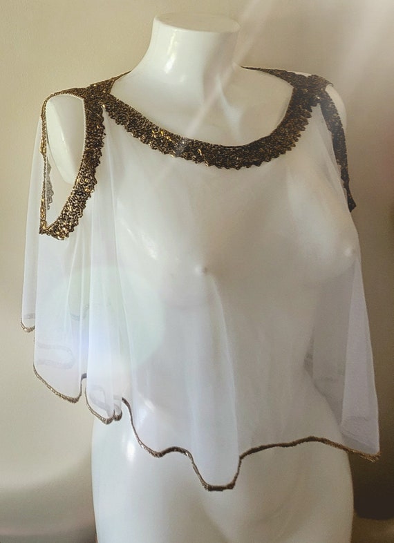 Beaded special occasion shrug / White shiny evening capelet / | Etsy