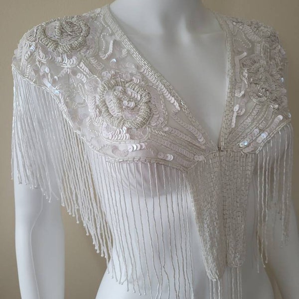 Mantella da sera con perline bianche, sciarpa, scialle / copriabito da sposa con diamanti