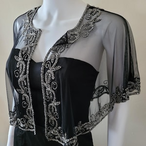 Black poncho / Black Capelet parties / Beaded  Ponchos dress cover up Night fashion outfits /outfits ideas for special occasions
