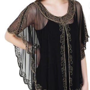 Black Beaded Poncho special occasion shrug /Gold  evening/Shawl for parties Sequin Ponchos / cover up shoulders party,Stunning Scarf/Stole