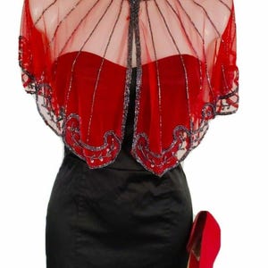 Beaded special occasion Capelet / Red Gold shiny evening capelet / Sequin Ponchos dress cover up