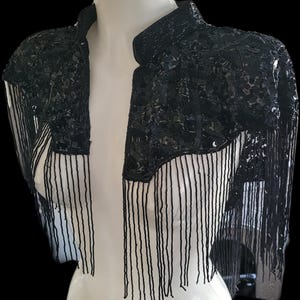 Beaded special occasion shrug / Black shiny evening capelet / Sequin Ponchos Wedding Epauletes/Stunning/Handgemachtes Vintage-Schultertuch