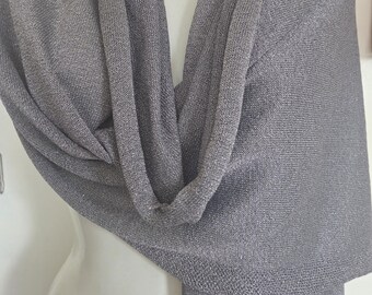 Elegant Silver Knit Shawl Wrap: Italian Viscose Wool Blend, Formal Occasion Accessory