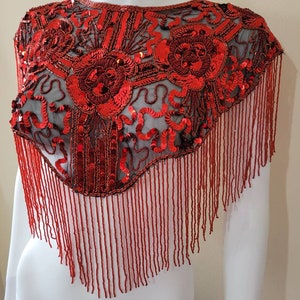 Vintage Beaded Poncho 1920&#39;s  , Sequins Poncho , red with black  /Vintage Sequin Cover up dressesTops evening capelet / Performance Tops