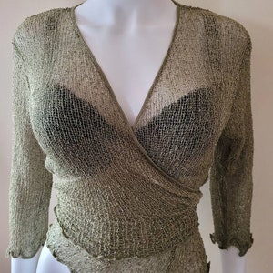 Glitter Knit Bolero Shrug – Green 3/4 Sleeve Wrap Cardigan