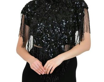 Beaded Sequin Capelet: Handmade Vintage-Style Evening Shrug