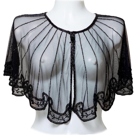 Beaded special occasion Poncho / Black shiny Evening Ponchos / Elegant Ponchos dress cover up