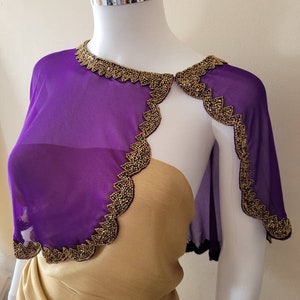 Bolero / Purple Capelet gold shiny evening capelets /Embellished  Ponchos dress cover up S,M / Stole Wraps /Wedding