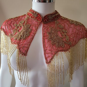 RED GOLD Capelet boleros,Special occasion Scarf ,Vintage Sequin Shawl, evening capelet, Stole,Poncho dress cover up Night outfit.